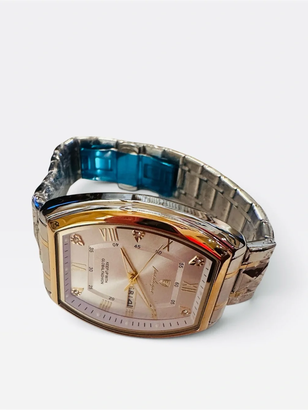 POEDAGAR Men’s Rose Gold Champagne Dial Day Date Quartz Watch